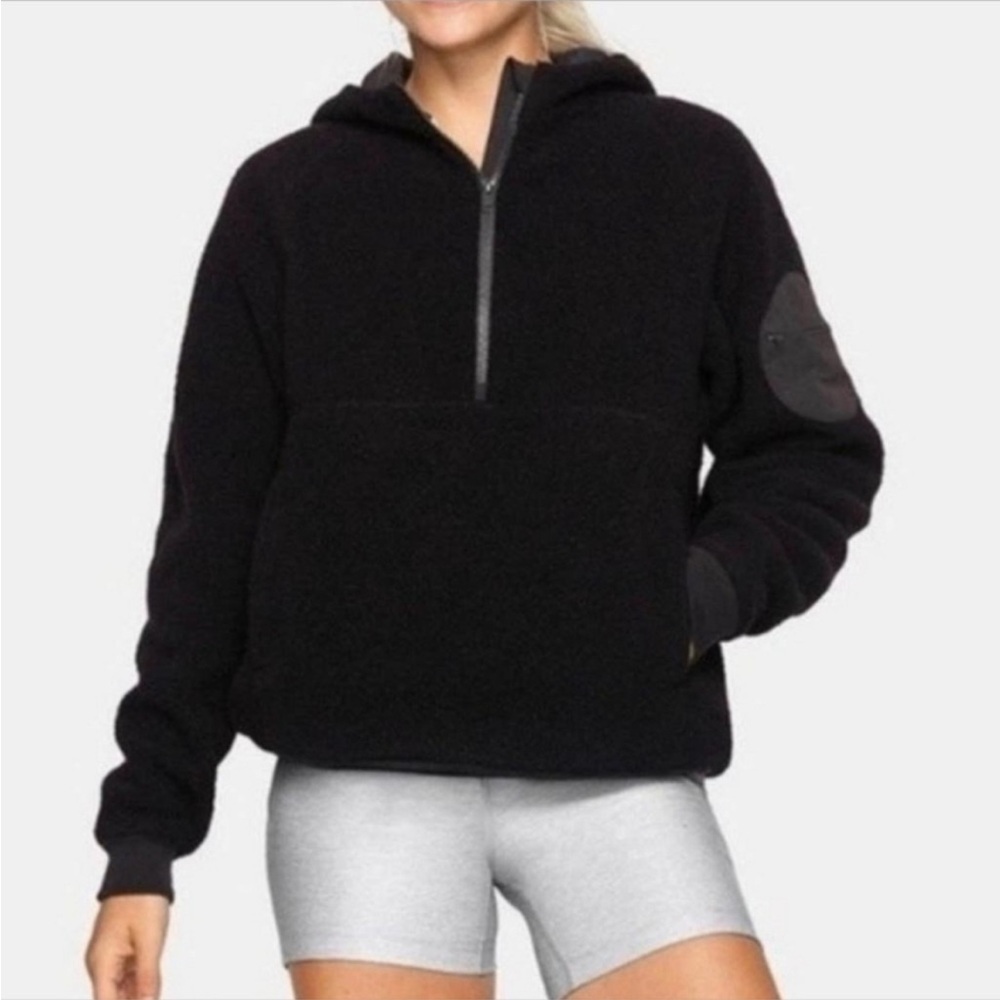 Outdoor Voices MegaFleece 1/2 Zip Hoodie Black Wool Blend Size L - Picture 1 of 9